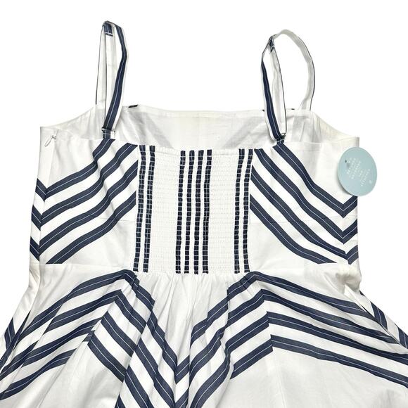 Hill House | Women | The Margot Navy Chevron Stripe Poplin Midi Dress | Sz Large - Picture 11 of 15